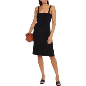 Theory Dress Sleeveless Knit Pleat Square Neck Solid Black Size small